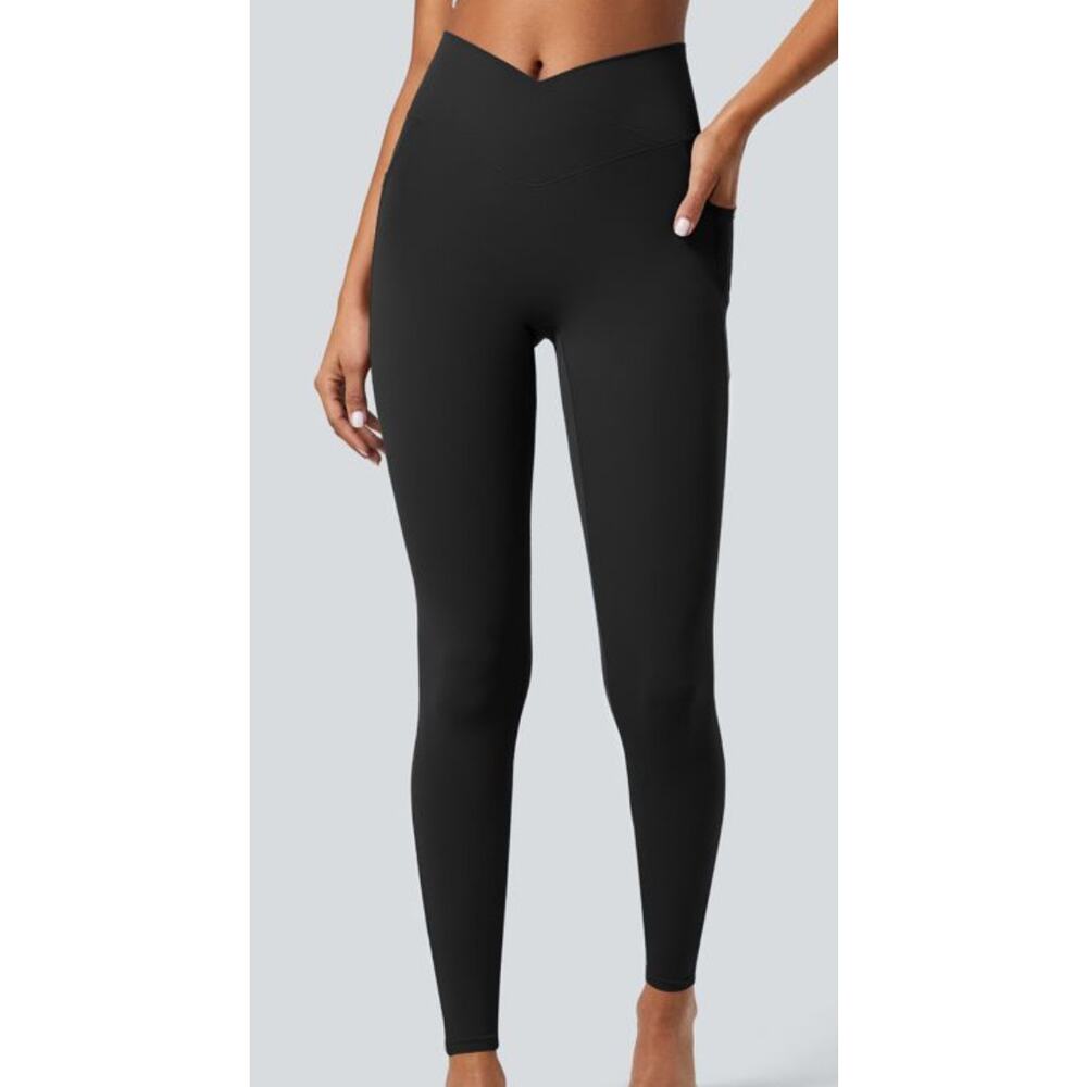 NWT Halara Softlyzero Crossover Pocket Plain Leggings Black Size Small 4/6 UPF - Picture 1 of 8
